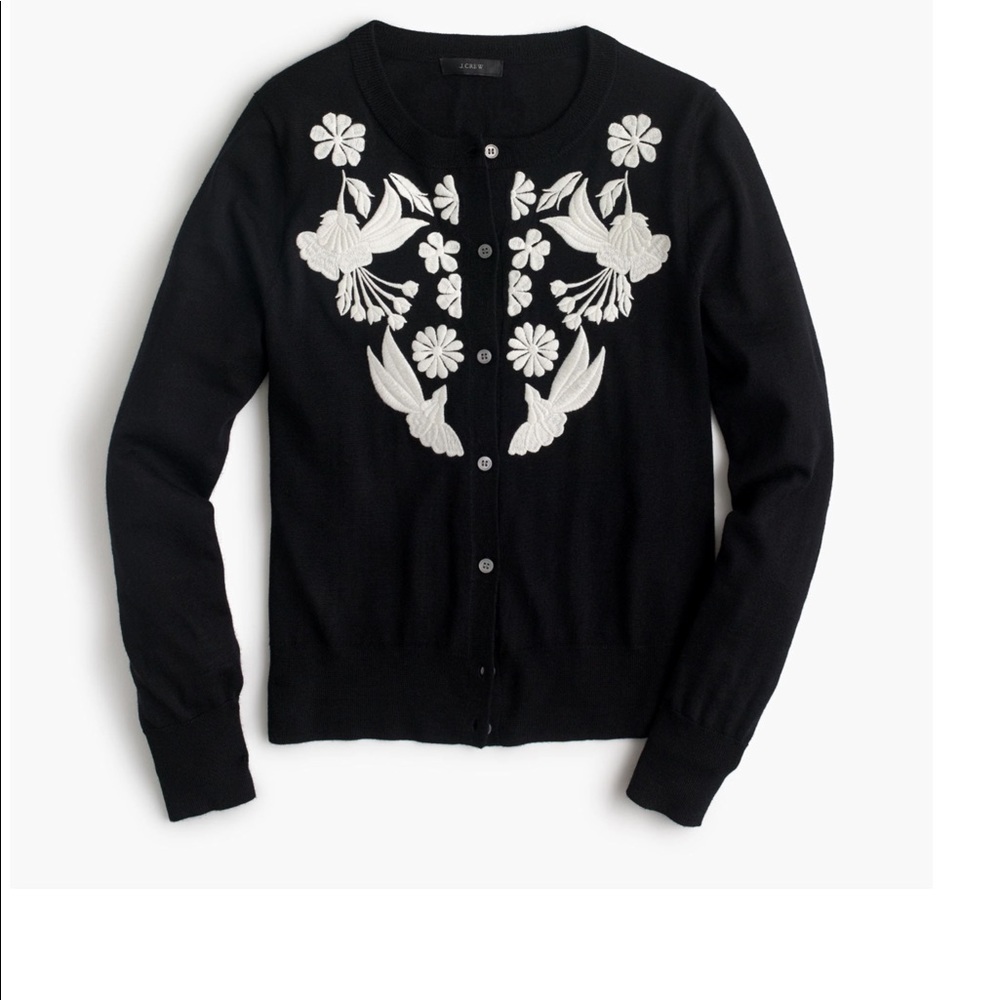 Lightweight Wool Jackie Cardigan with Embroidery